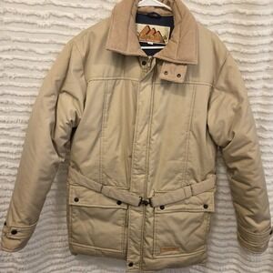 Vintage Natural High Chore Style Down Puffer Jacket Corduroy Collar Tan Sz M